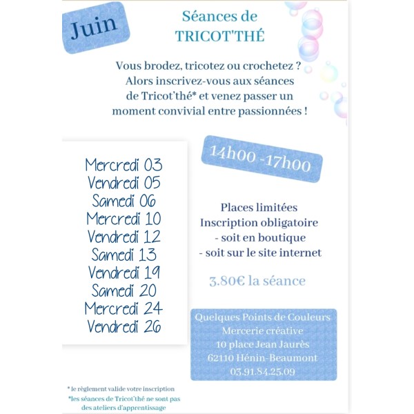 Séances de TRICOT'THE juin