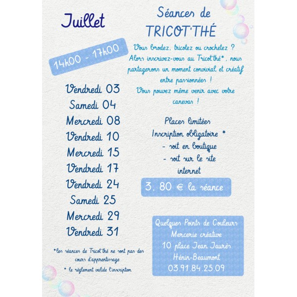 Séances de TRICOT'THE juillet